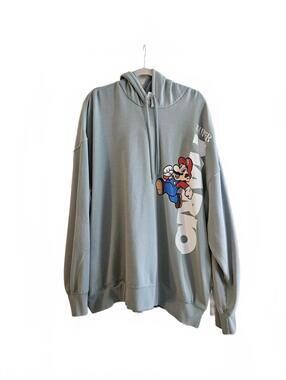 Nintendo Super Mario Bros. Sage Green Graphic Fleece Hoodie Size 3XL